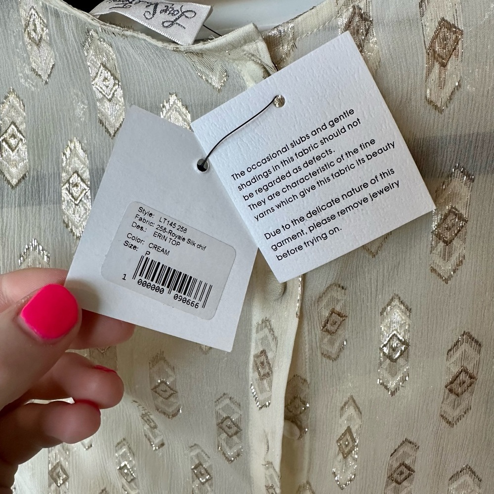 NWT LoveShackFancy Erin Blouse Cream With Metallic - Picture 16 of 16
